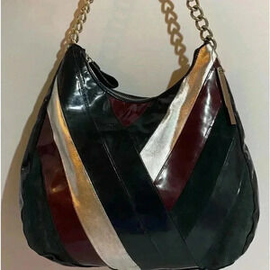 Goldenbleu patchwork multicolor patent leather shoulder handbag